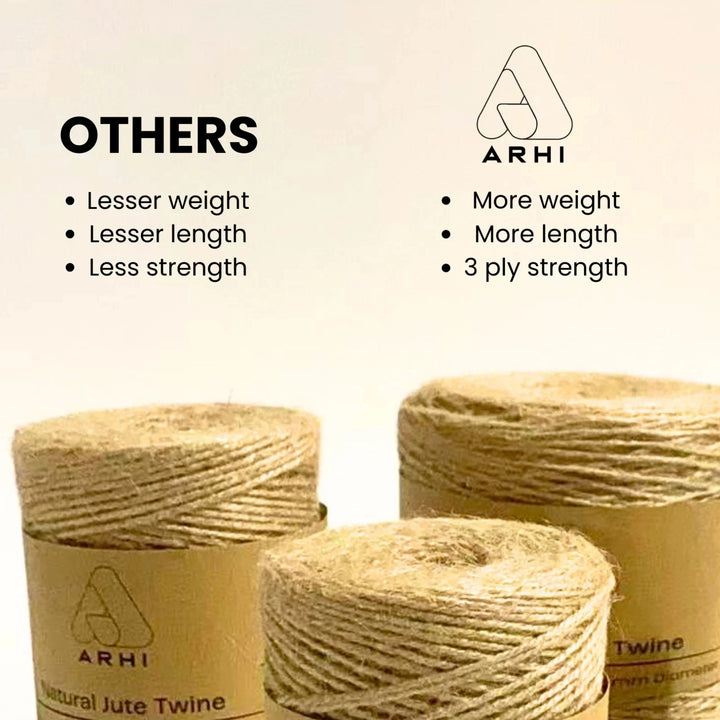 2 Pack ARHI 500FT Natural Jute Twine Rope 2mm 3Ply for Gardening & Packing Craft