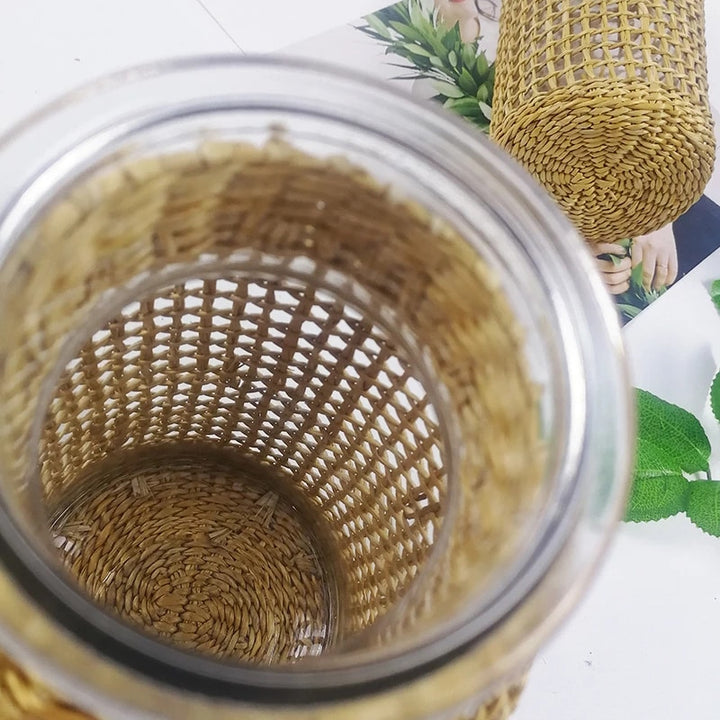 Handmade Straw Woven Glass Vase Creative Crafts Home Decoration Ornament Vase