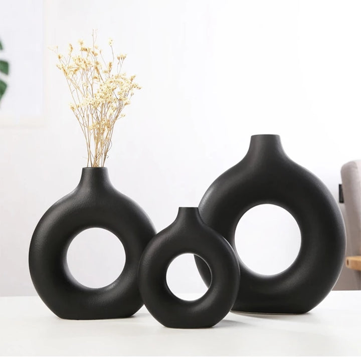 Nordic Ceramic Vase Circular Hollow Donuts Flower Pot