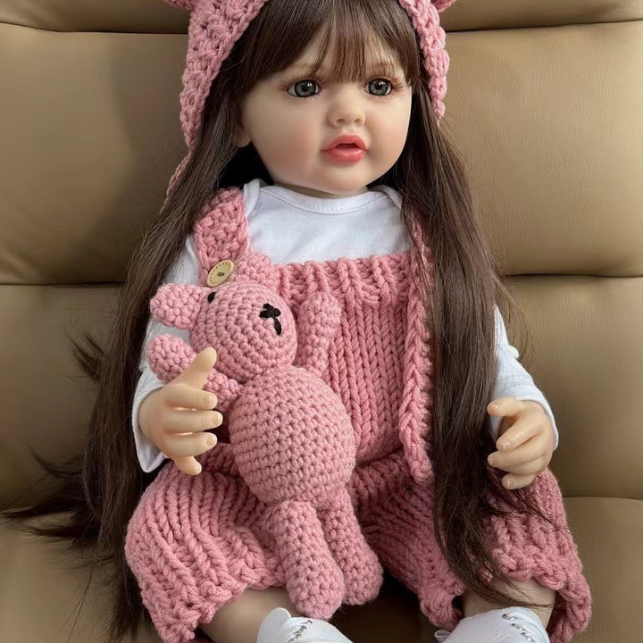 55 CM 22 Inch Lifelike Reborn Baby Girl Doll Soft Silicone Long Brown Hair Realistic Princess Toddler Bebe Birthday Gift