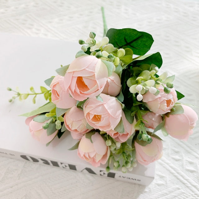 YRMSF Artificial Flowers 12 Head Pink Silk Peony Artificial Fake Flower for DIY Wedding Party Bride Home Plant Decoration Flower