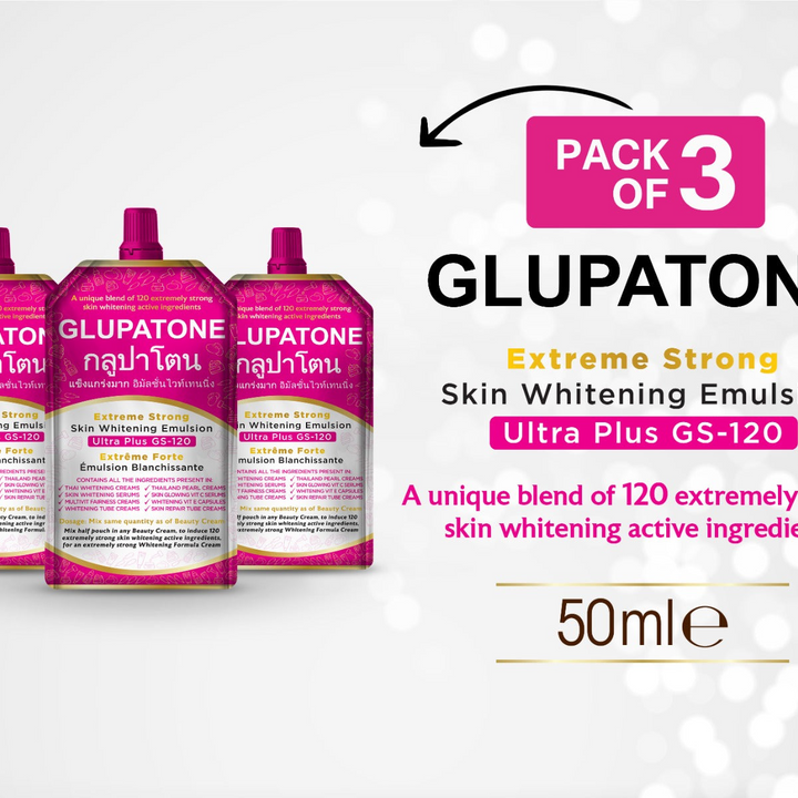 Glupatone (Pack of 3) Extreme Strong Whitening Emulsion – 50ml long expiry 2028