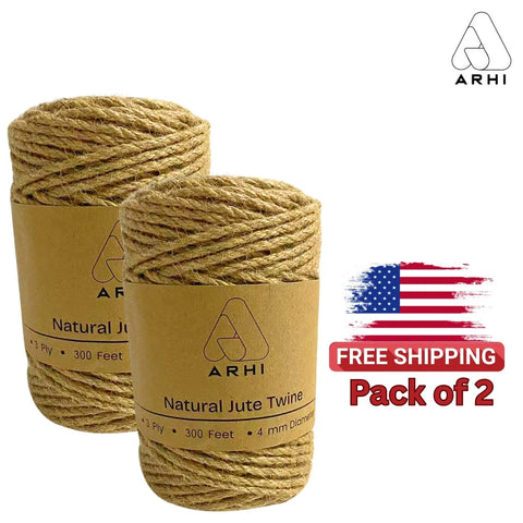 2 Pack ARHI 300FT Natural Jute Twine Rope 4mm 3Ply for Gardening & Packing Craft