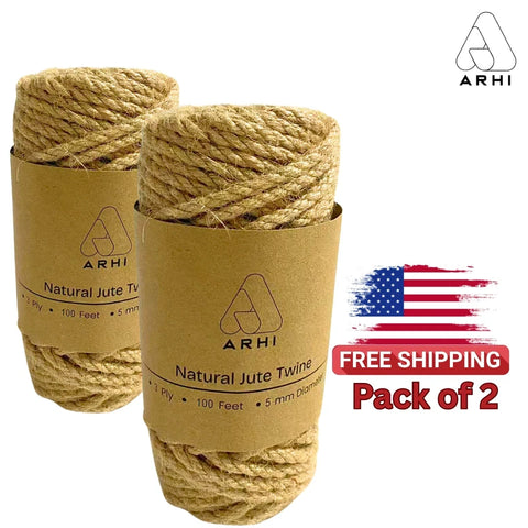 2 Pack ARHI 100FT Natural Jute Twine Rope 5mm 3Ply for Gardening & Packing Craft