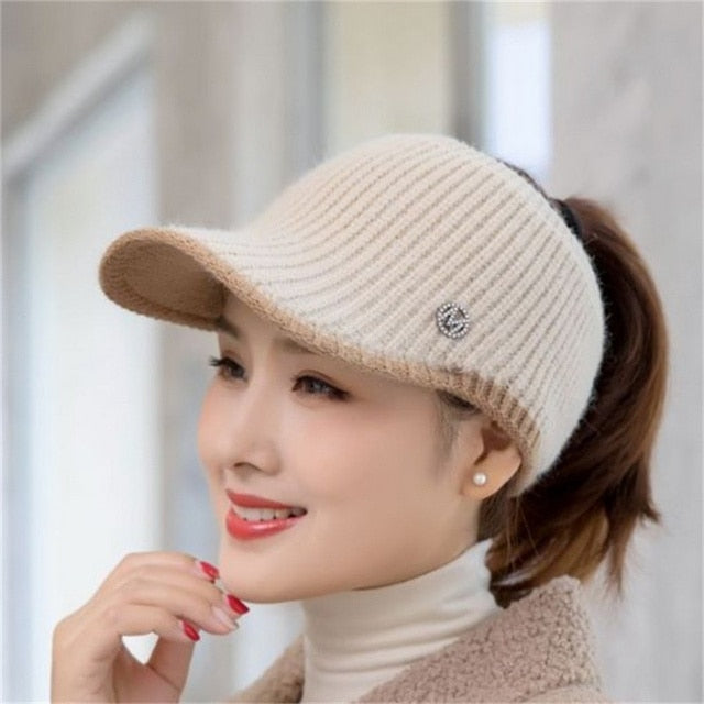 2021 Hats For Women Autumn Winter Sports Empty Top Caps Female Knitted Warm Baseball Cap Fashion Running Golf Sun Hat