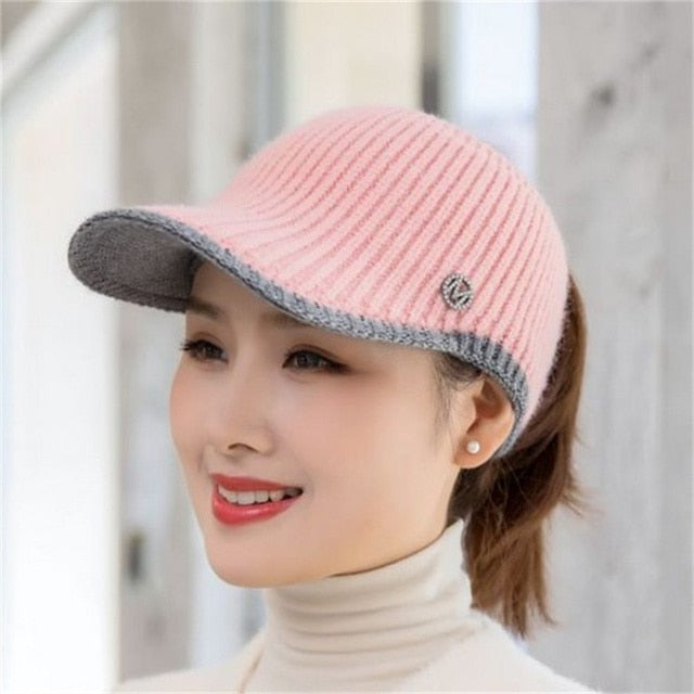 2021 Hats For Women Autumn Winter Sports Empty Top Caps Female Knitted Warm Baseball Cap Fashion Running Golf Sun Hat