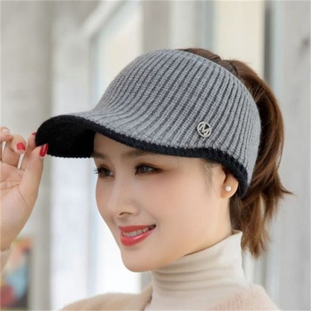 2021 Hats For Women Autumn Winter Sports Empty Top Caps Female Knitted Warm Baseball Cap Fashion Running Golf Sun Hat