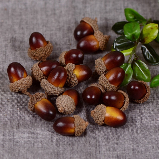 50pcs Artificial Lifelike Simulation Small Acorn Plant Decoration Fake Fruit Autumn Home House Kitchen Decor Photography Props