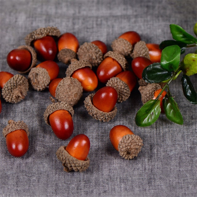 50pcs Artificial Lifelike Simulation Small Acorn Plant Decoration Fake Fruit Autumn Home House Kitchen Decor Photography Props