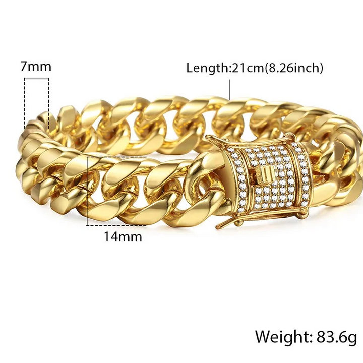 Miami Curb Cuban Chain Bracelet For Men Gold