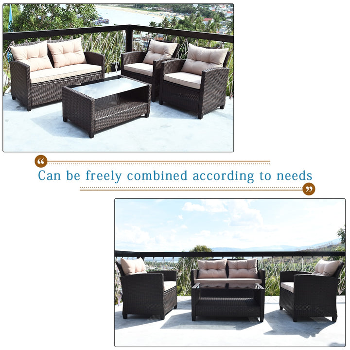 Costway 8PCS Outdoor Rattan Furniture Set Cushioned Sofa Armrest Table