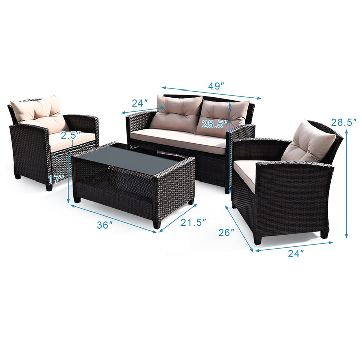 Costway 8PCS Outdoor Rattan Furniture Set Cushioned Sofa Armrest Table