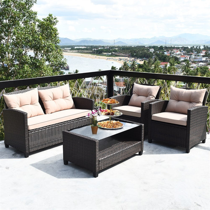 Costway 8PCS Outdoor Rattan Furniture Set Cushioned Sofa Armrest Table