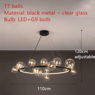 Clear Glass Bubble LED Chandelier Hall Parlor Lighting Fixtures Restaurant Bedroom Modern Hanglamp Cord Adjustable G9 Loft Deco