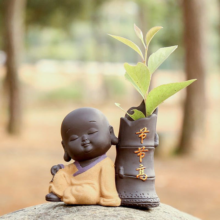 Ceramic Tea Pet Ornaments Small Buddha Statue Monk Figurine Desktop Flower Pot Hydroponic Plant Decoration Tea  Accessories