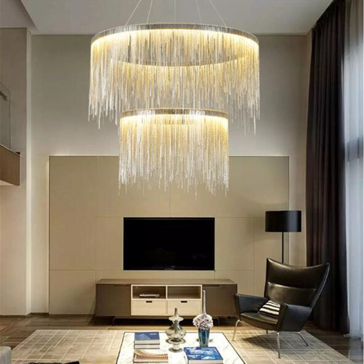 Postmodern Style Living Room Chain Led Chandelier Nordic Creative Bedroom Dining room Cloth Store Tassel Chain Light Fixtures