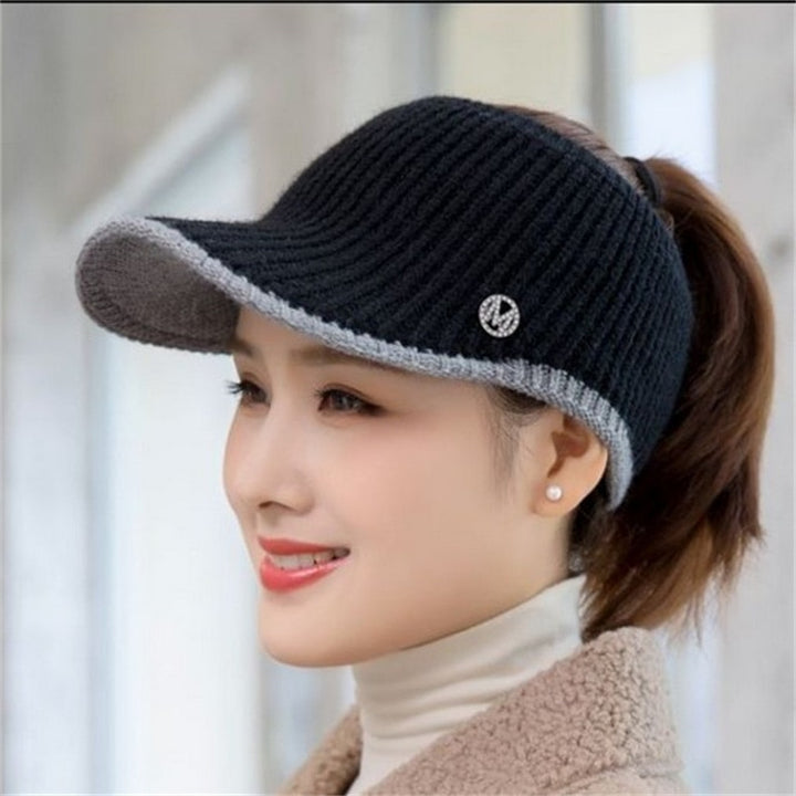 2021 Hats For Women Autumn Winter Sports Empty Top Caps Female Knitted Warm Baseball Cap Fashion Running Golf Sun Hat