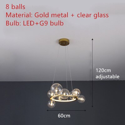 Clear Glass Bubble LED Chandelier Hall Parlor Lighting Fixtures Restaurant Bedroom Modern Hanglamp Cord Adjustable G9 Loft Deco