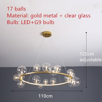 Clear Glass Bubble LED Chandelier Hall Parlor Lighting Fixtures Restaurant Bedroom Modern Hanglamp Cord Adjustable G9 Loft Deco