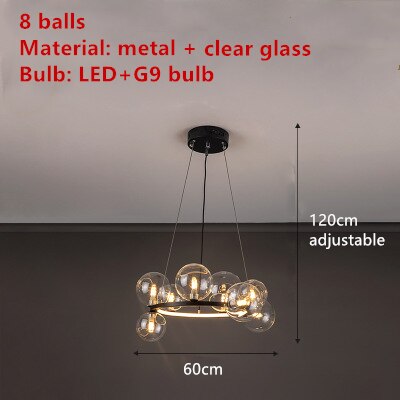 Clear Glass Bubble LED Chandelier Hall Parlor Lighting Fixtures Restaurant Bedroom Modern Hanglamp Cord Adjustable G9 Loft Deco