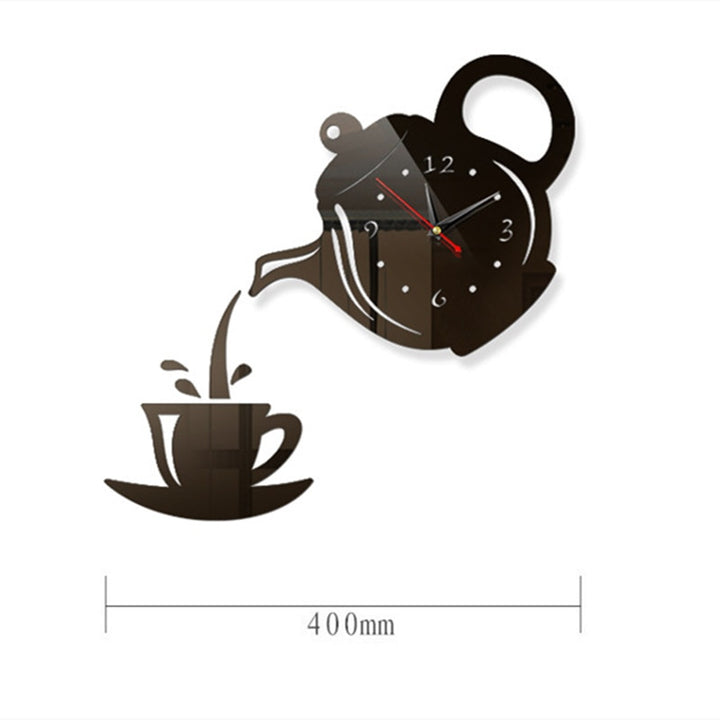 3D DIY Teapot Shape Wall Clock Acrylic Mirror Clock Modern Kitchen Home Decor Wall Sticker Hollow Digital Clock