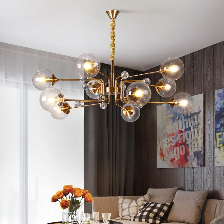 Smoky Gray Transparent Glass Chandelier Height Adjustable E27 LED Bulb Gold Metal Lighting Fixtures For Home Foyer Dinning Room