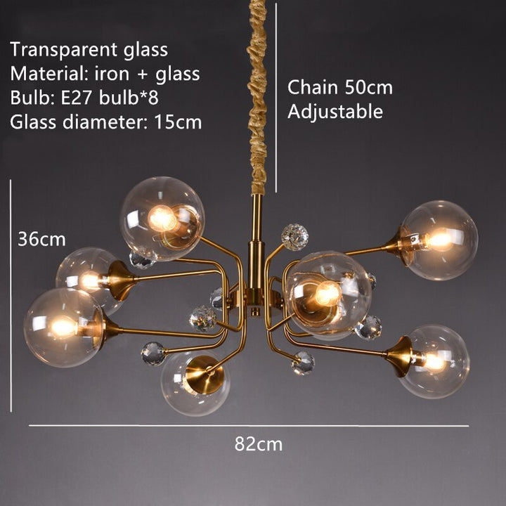 Smoky Gray Transparent Glass Chandelier Height Adjustable E27 LED Bulb Gold Metal Lighting Fixtures For Home Foyer Dinning Room