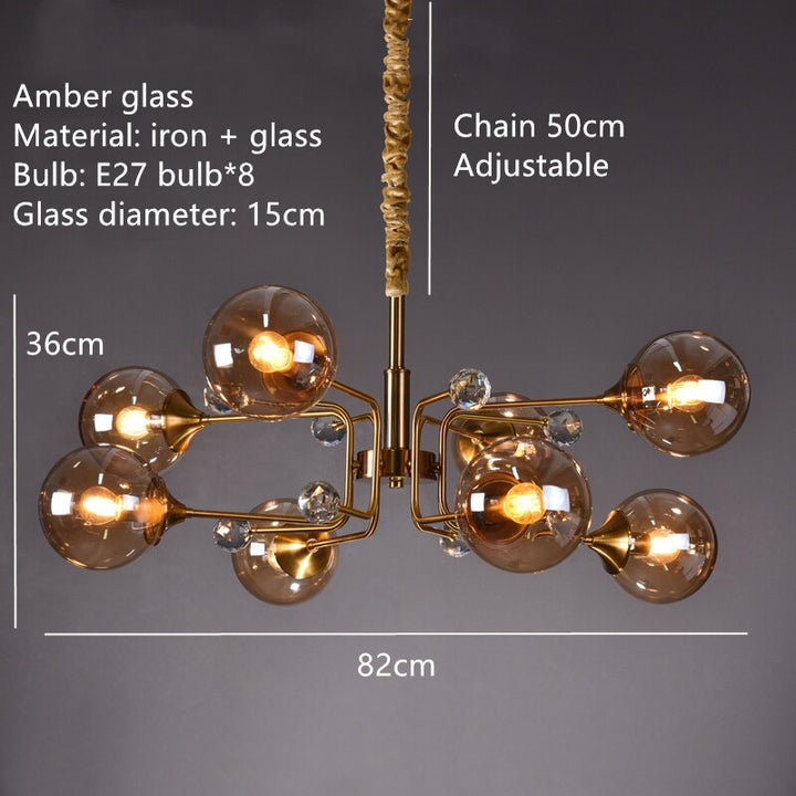 Smoky Gray Transparent Glass Chandelier Height Adjustable E27 LED Bulb Gold Metal Lighting Fixtures For Home Foyer Dinning Room