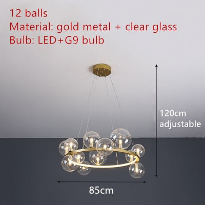 Clear Glass Bubble LED Chandelier Hall Parlor Lighting Fixtures Restaurant Bedroom Modern Hanglamp Cord Adjustable G9 Loft Deco