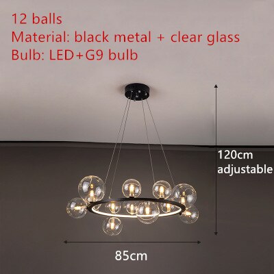 Clear Glass Bubble LED Chandelier Hall Parlor Lighting Fixtures Restaurant Bedroom Modern Hanglamp Cord Adjustable G9 Loft Deco