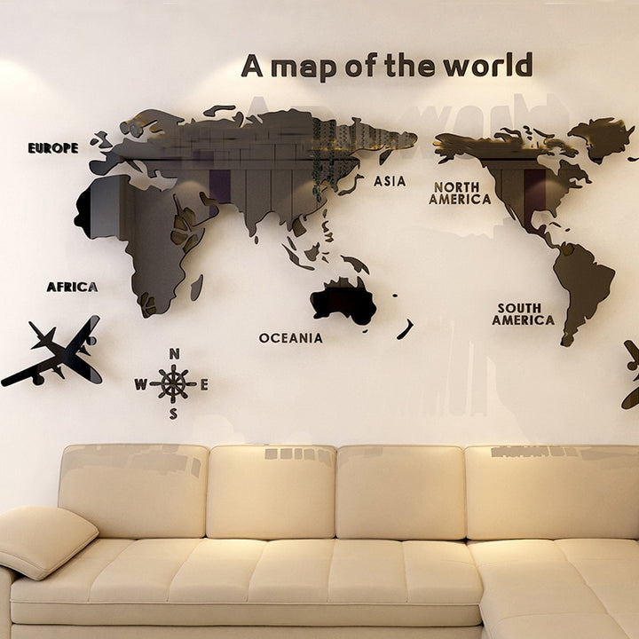 World Map Acrylic 3D Solid Crystal Bedroom Wall With Living Room Classroom Stickers Office Decoration Ideas