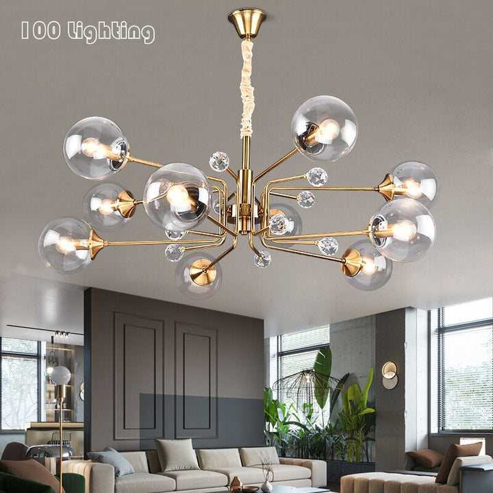 Smoky Gray Transparent Glass Chandelier Height Adjustable E27 LED Bulb Gold Metal Lighting Fixtures For Home Foyer Dinning Room
