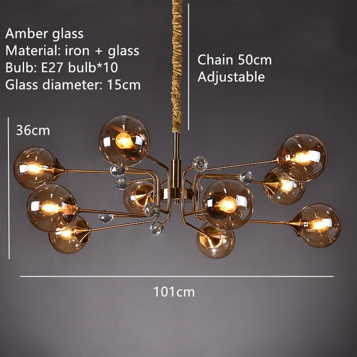 Smoky Gray Transparent Glass Chandelier Height Adjustable E27 LED Bulb Gold Metal Lighting Fixtures For Home Foyer Dinning Room