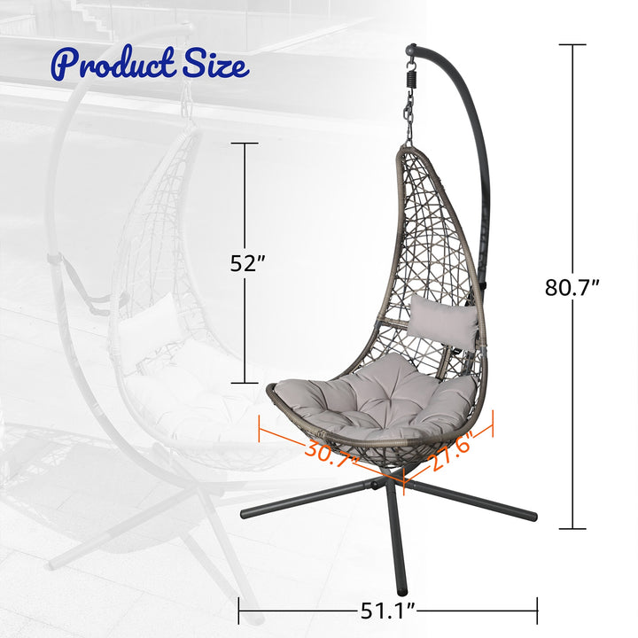 JARDINA Outdoor Swing Patio Wicker Hammock Hanging Egg Chair with Stand and Cushions