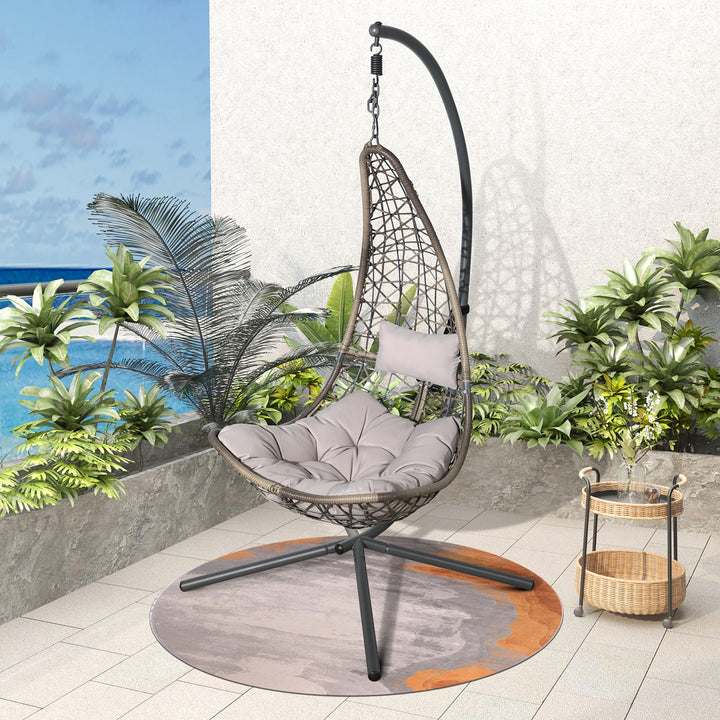 JARDINA Outdoor Swing Patio Wicker Hammock Hanging Egg Chair with Stand and Cushions