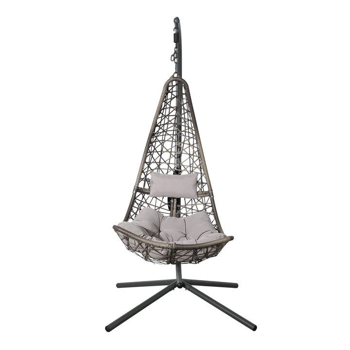 JARDINA Outdoor Swing Patio Wicker Hammock Hanging Egg Chair with Stand and Cushions