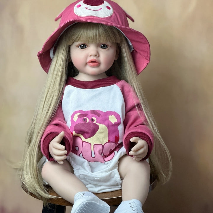 Realistic Full Silicone Body 55 CM 22 Inch Brown Long Hair Lifelike Reborn Baby Girl Doll Toy Princess Toddler Bebe