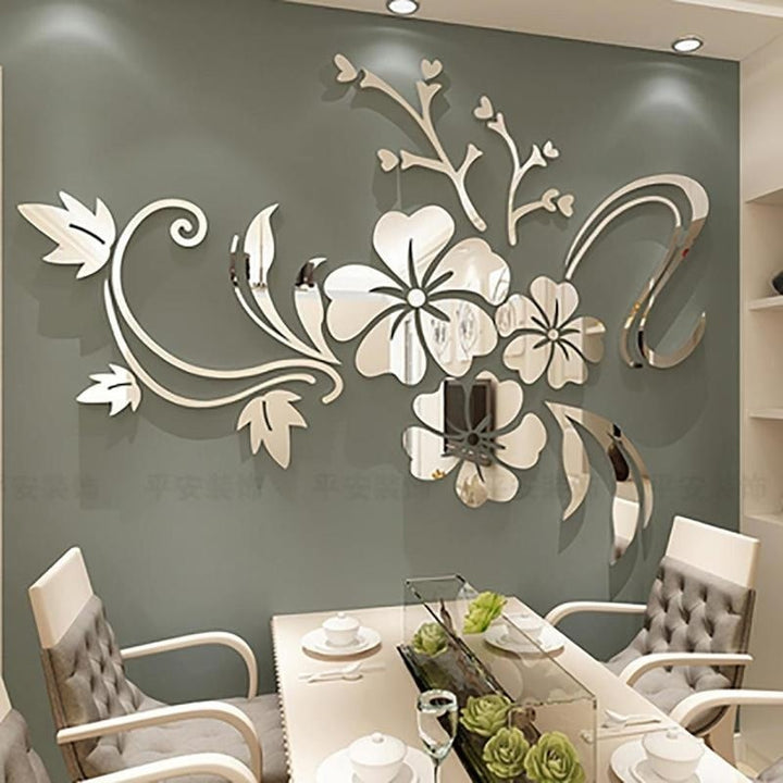 1 Set of Exquisite Flower 3D Mirror Wall Stickers Detachable Decals Art Muralist with Bedroom TV Acrylic Background Decoration