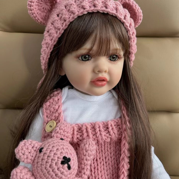 55 CM 22 Inch Lifelike Reborn Baby Girl Doll Soft Silicone Long Brown Hair Realistic Princess Toddler Bebe Birthday Gift