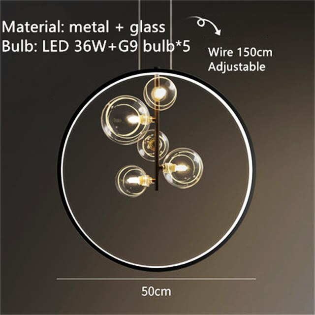 Clear Glass Bubble LED Chandelier Hall Parlor Lighting Fixtures Restaurant Bedroom Modern Hanglamp Cord Adjustable G9 Loft Deco