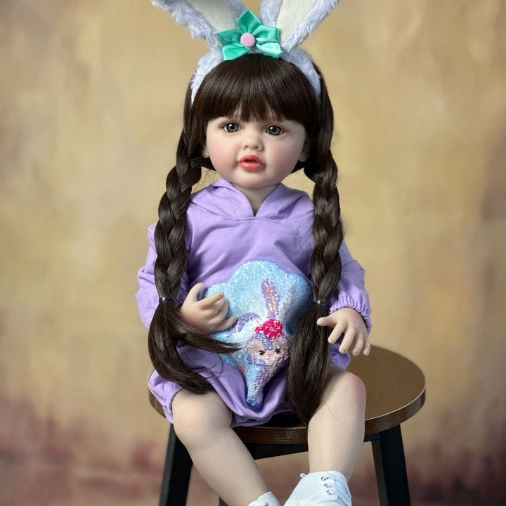 55 CM 22 Inch Lifelike Reborn Baby Girl Doll Soft Silicone Long Brown Hair Realistic Princess Toddler Bebe Birthday Gift