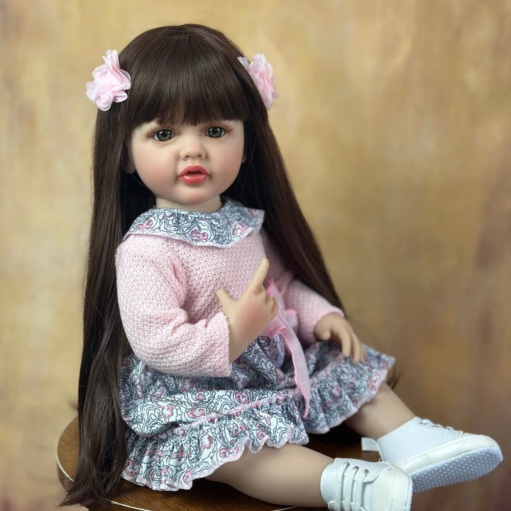 Full Soft Silicone Body Reborn Baby Girl Doll 55 CM 22 Inch Lifelike Long Hair Realistic Princess Toddler Bebe Birthday Gift