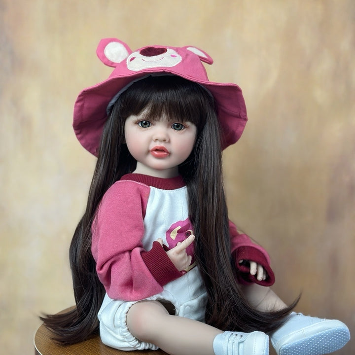 Realistic Full Silicone Body 55 CM 22 Inch Brown Long Hair Lifelike Reborn Baby Girl Doll Toy Princess Toddler Bebe