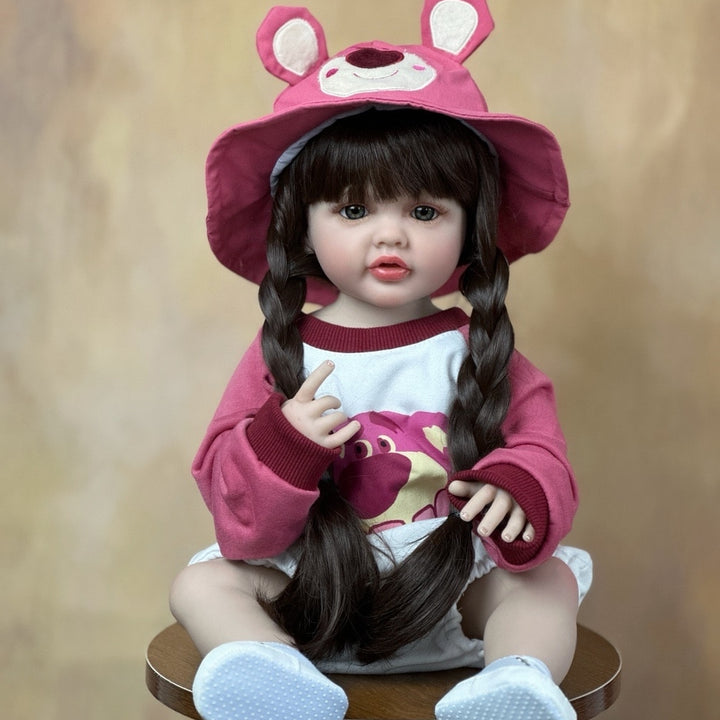 55 CM 22 Inch Lifelike Reborn Baby Girl Doll Soft Silicone Long Brown Hair Realistic Princess Toddler Bebe Birthday Gift