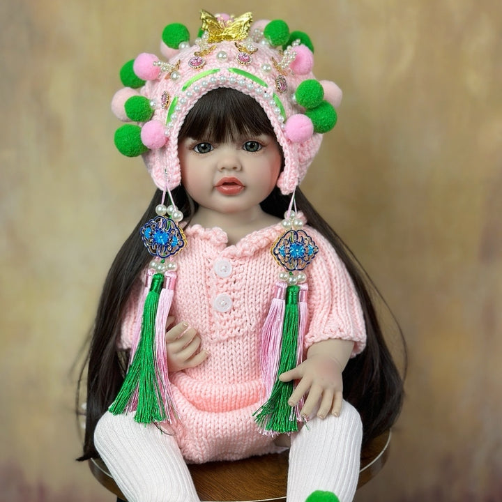 55 CM 22 Inch Lifelike Reborn Baby Girl Doll Soft Silicone Long Brown Hair Realistic Princess Toddler Bebe Birthday Gift